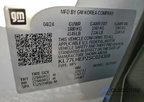 2025 Chevrolet Trax 1Lt from USA, damaged, VIN KL77LHEP2SC024308